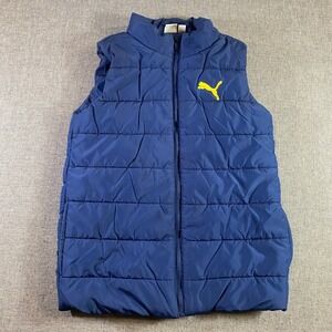 Puma Boys Puffer Vest Size M 10/12 Blue Yellow Sleeveless Jacket Kids Activewear